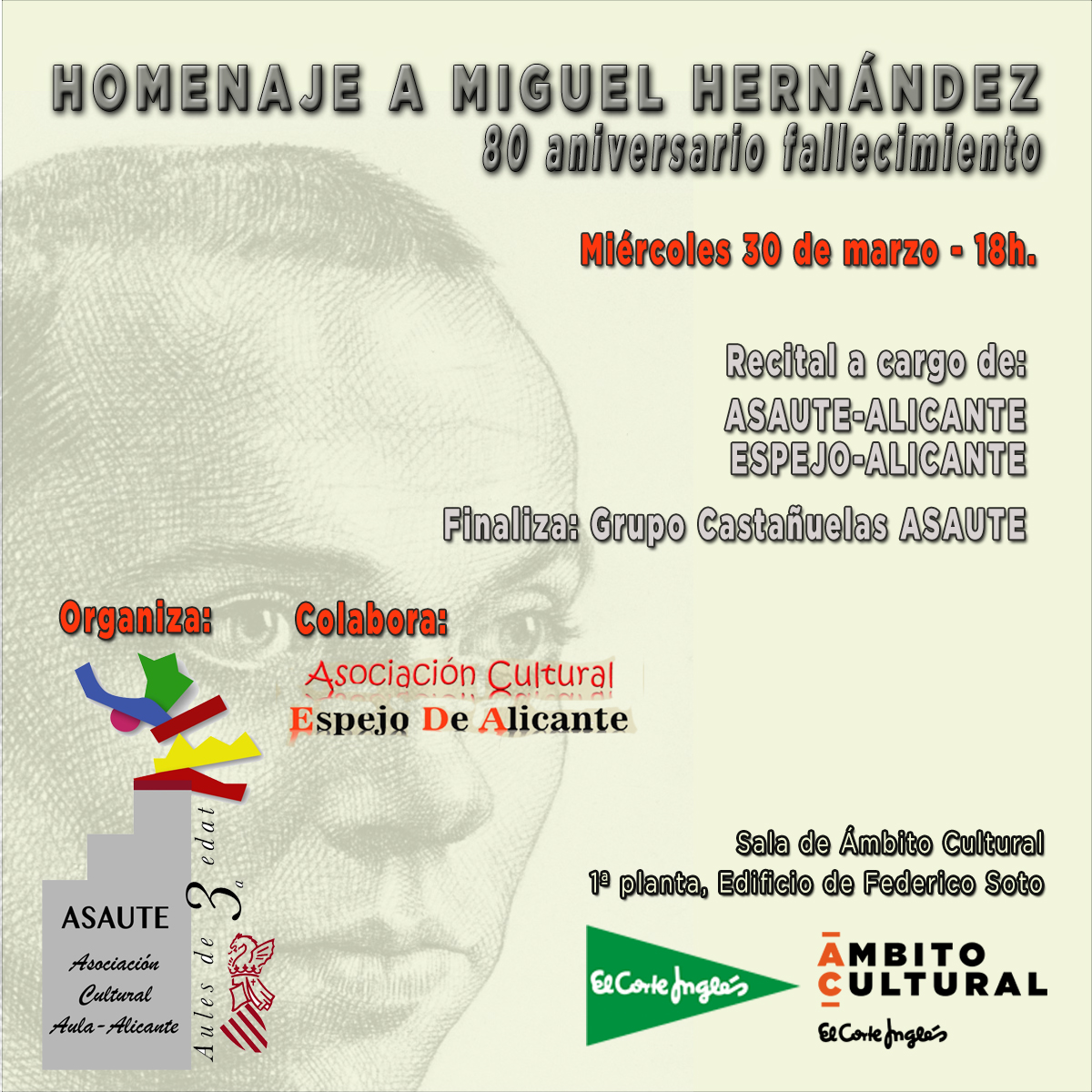 Imagen del evento HOMENAJE A MIGUEL HERNÁNDEZ, 80 ANIVERSARIO FALLECIMIENTO